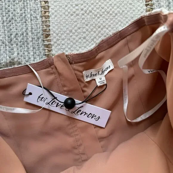 For Love & Lemons Jelena White Tan Lace Strapless Mini Dress Women’s Size Medium - Picture 8 of 14